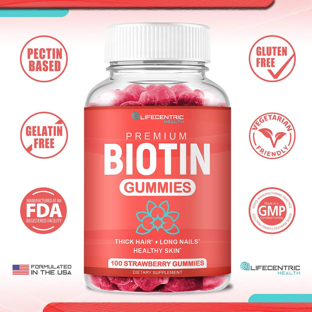 Biotin 10000mcg Chewable Supplement, 100 Count Vegan Gummies W496