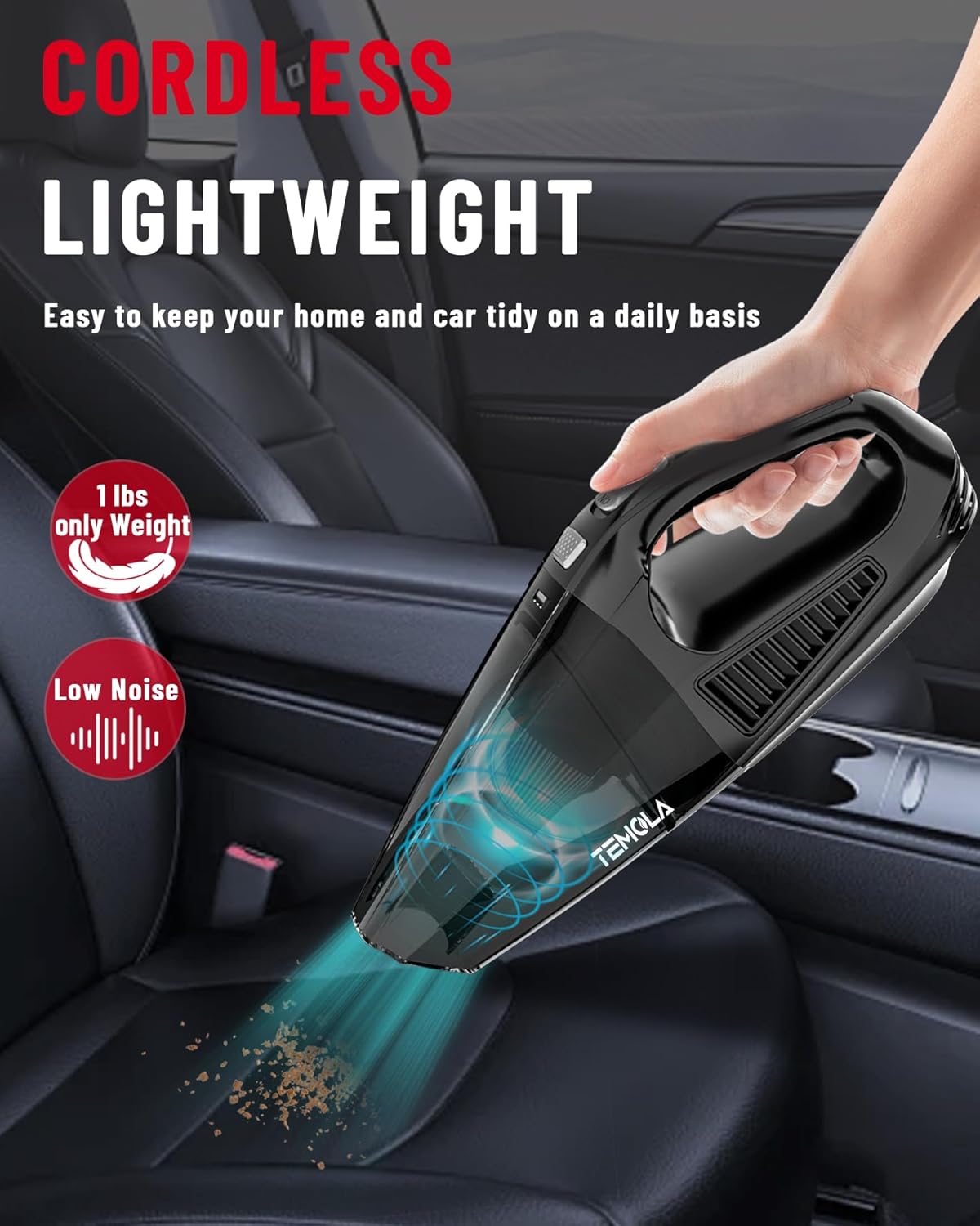 Handheld Vacuum Cordless Car Vacuum Cleaner with Brushless Motor 12000Pa Hand Vacuum Cordless Rechargeable with Stainless HEPA Filter Mini Vacuum L76280