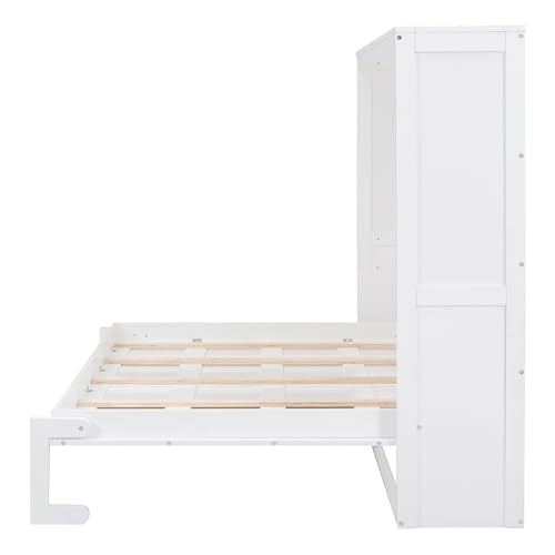 White Full Size Murphy Bed with Storage Cabinets R20491