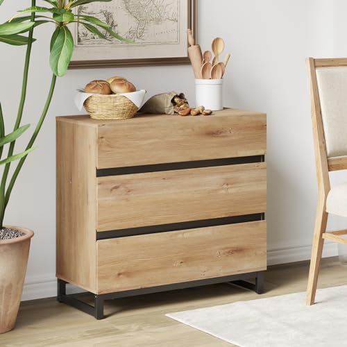 Brown Buffet Cabinet with 3 Drawers and Metal Base M867