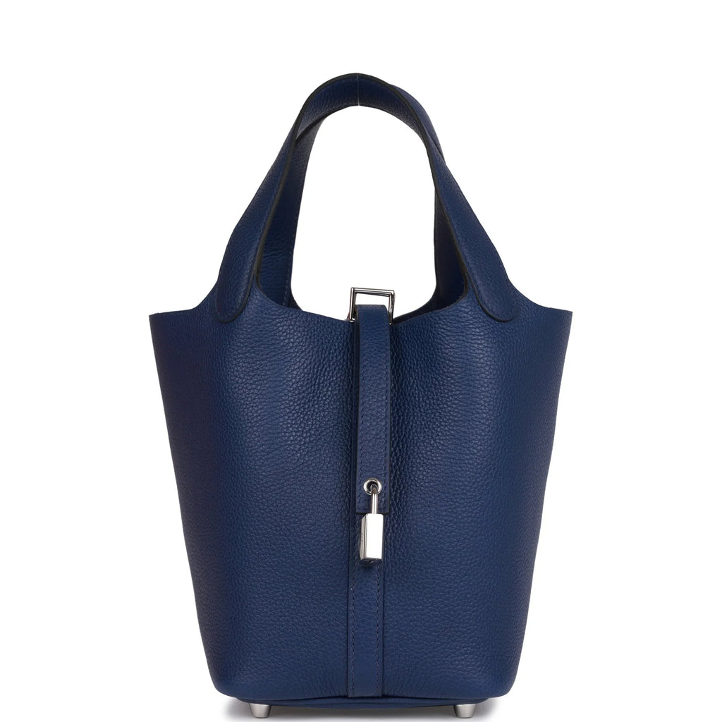 18 Bleu Saphir Palladium Hardware Bucket Bag P55123