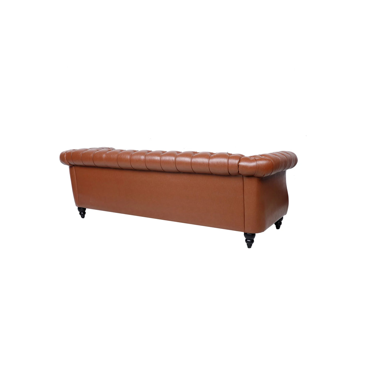 Brown Pu Rolled Arm Chesterfield Three Seater Sofa Q1422
