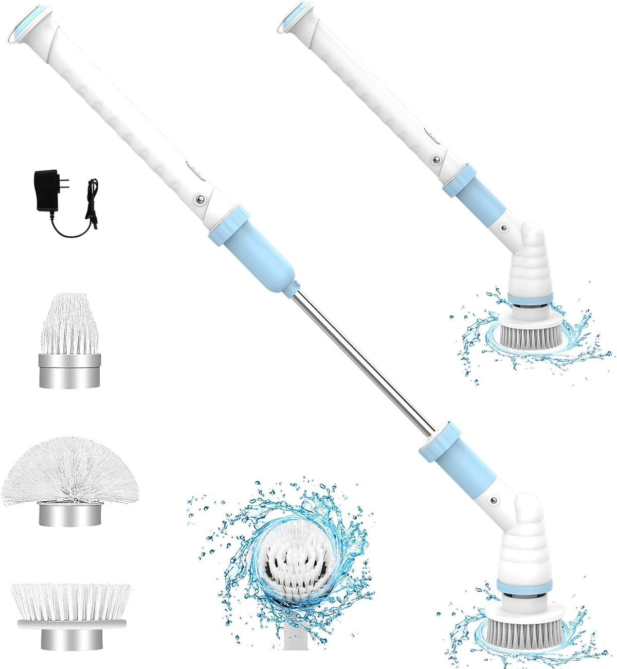 Electric Cleaning Brush with Long Handle, Cordless, 3 Brush Heads, Pack of 2 X702