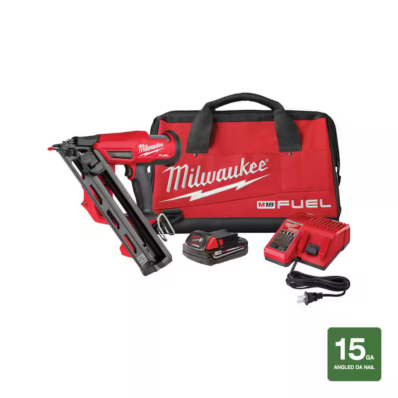 18-Volt Lithium-Ion Brushless Cordless 15-Gauge Angled Finish Nailer Kit with Battery and Charger N916