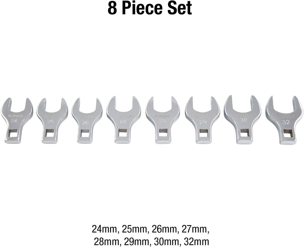 8 Piece 1/2" Dr. Jumbo Metric Crowfoot Wrench Set H867