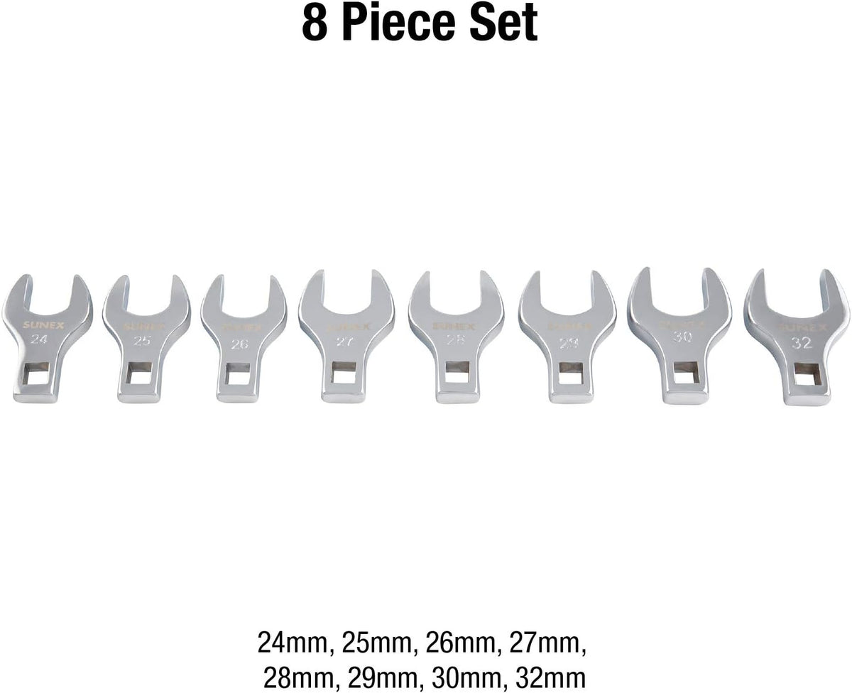 8 Piece 1/2" Dr. Jumbo Metric Crowfoot Wrench Set H867