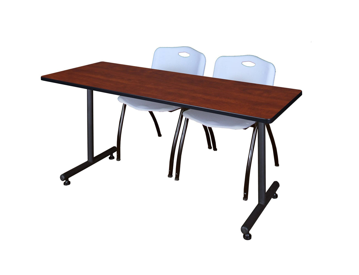 Cherry Training Table with 2 Grey Stack Chairs T125027
