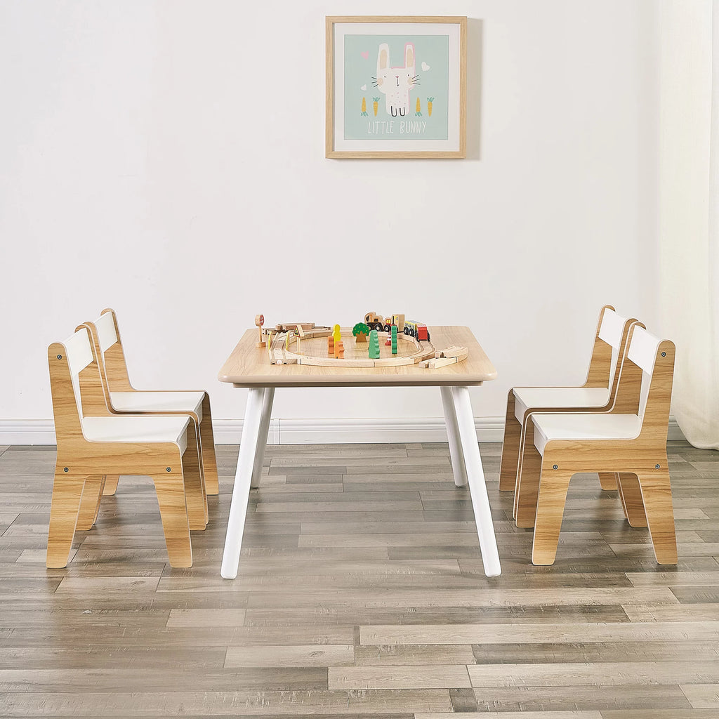 Wooden Kids Table and Chairs Set Natural White 5 Piece N617