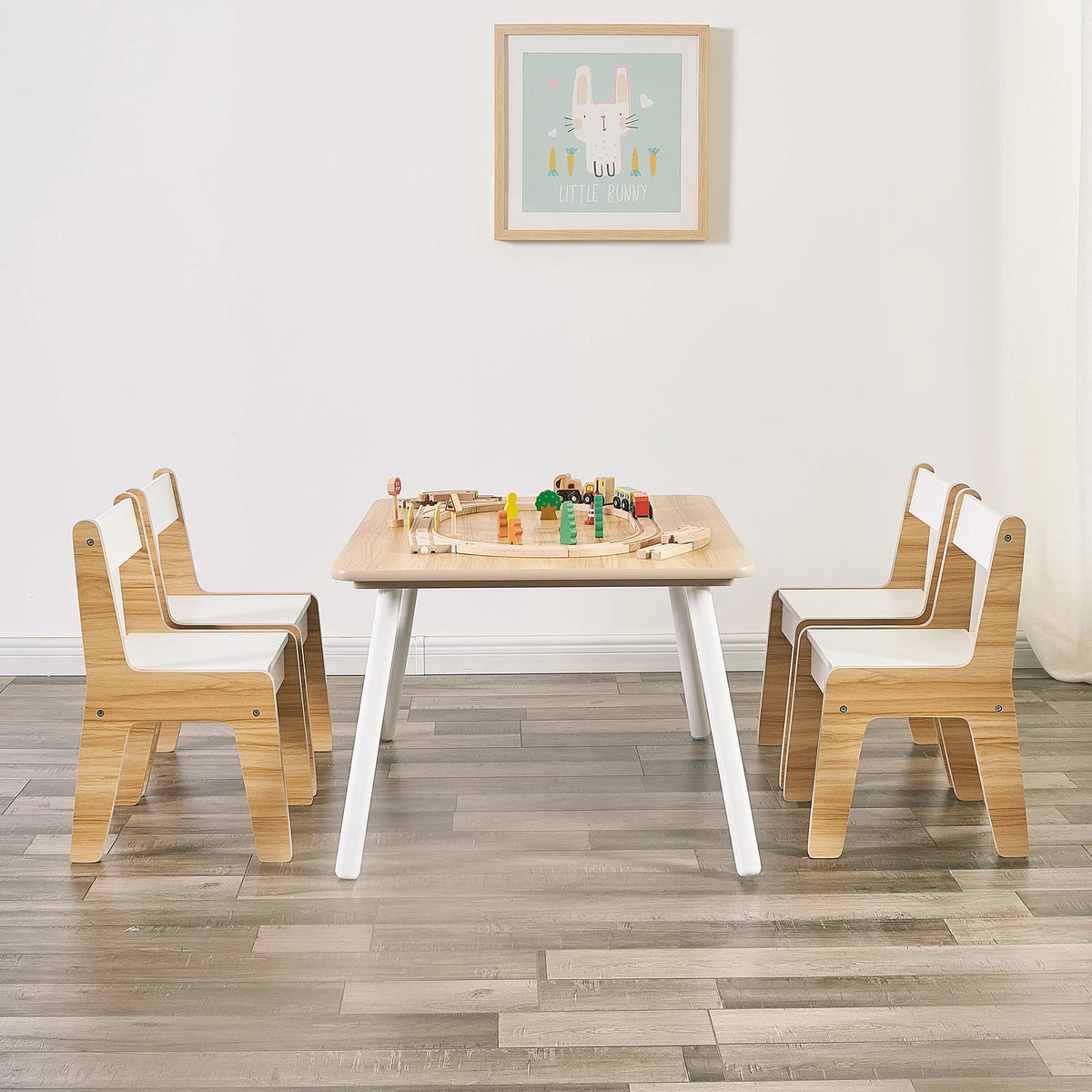 Wooden Kids Table and Chairs Set Natural White 5 Piece N617