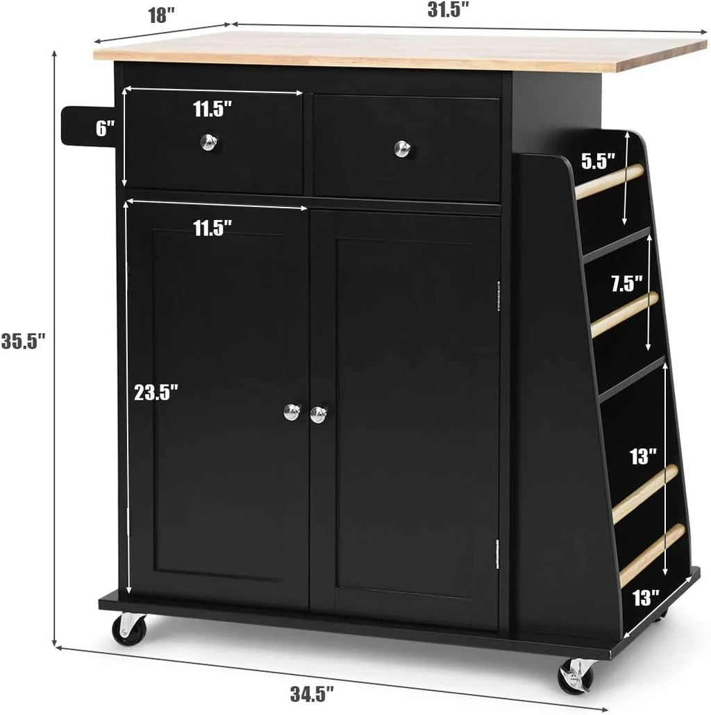 Black Wooden Kitchen Utility Cart with 2 Drawers B805