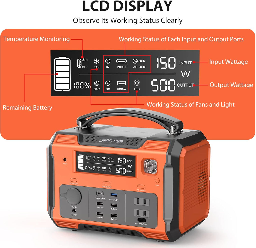 Portable Power Station 505Wh 500W Peak 1000W 2 110V Pure Sine Wave AC Outlets Z146939
