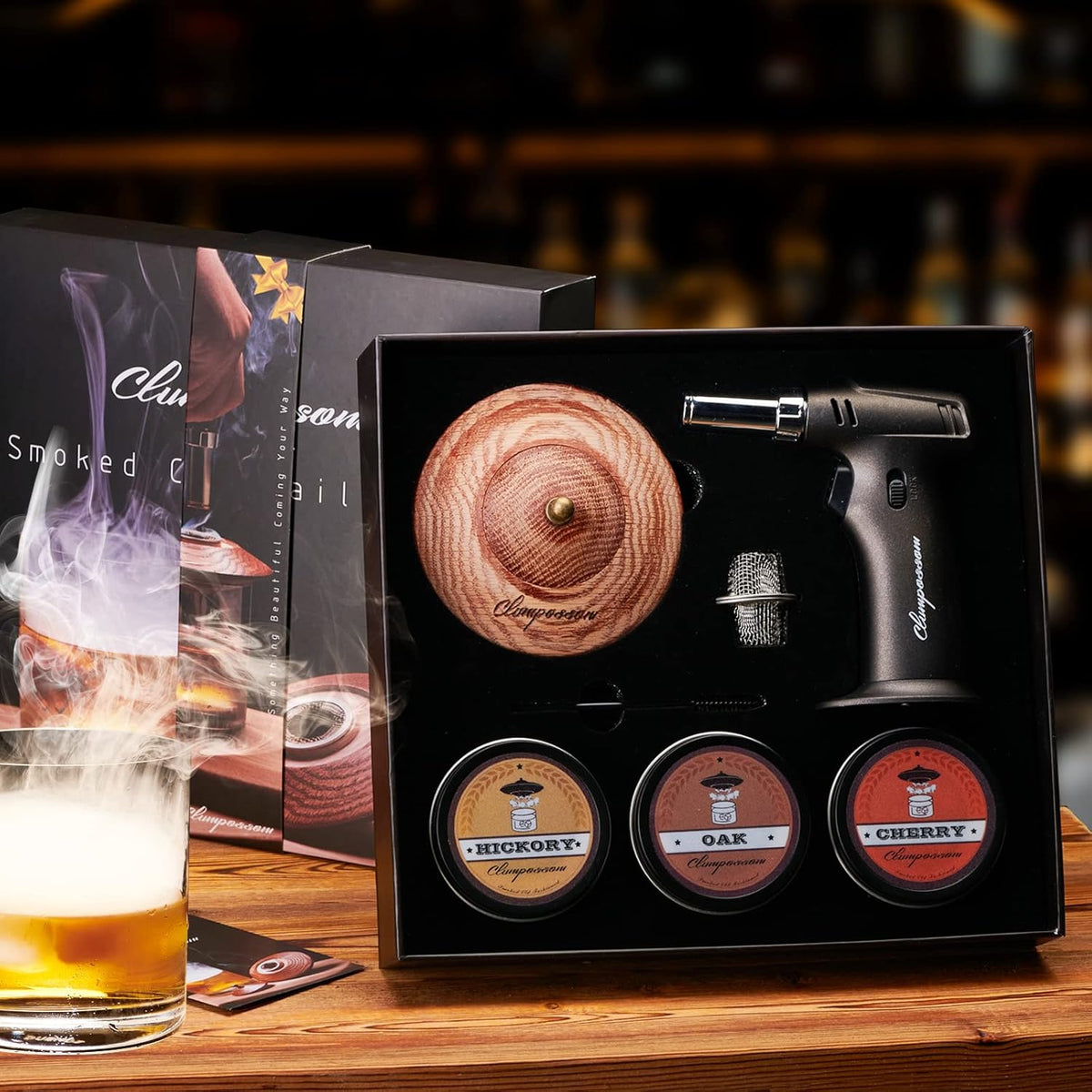 Whiskey Smoker Cocktail Smoker Kit with Torch, Three Kinds of Wood Chips C3902