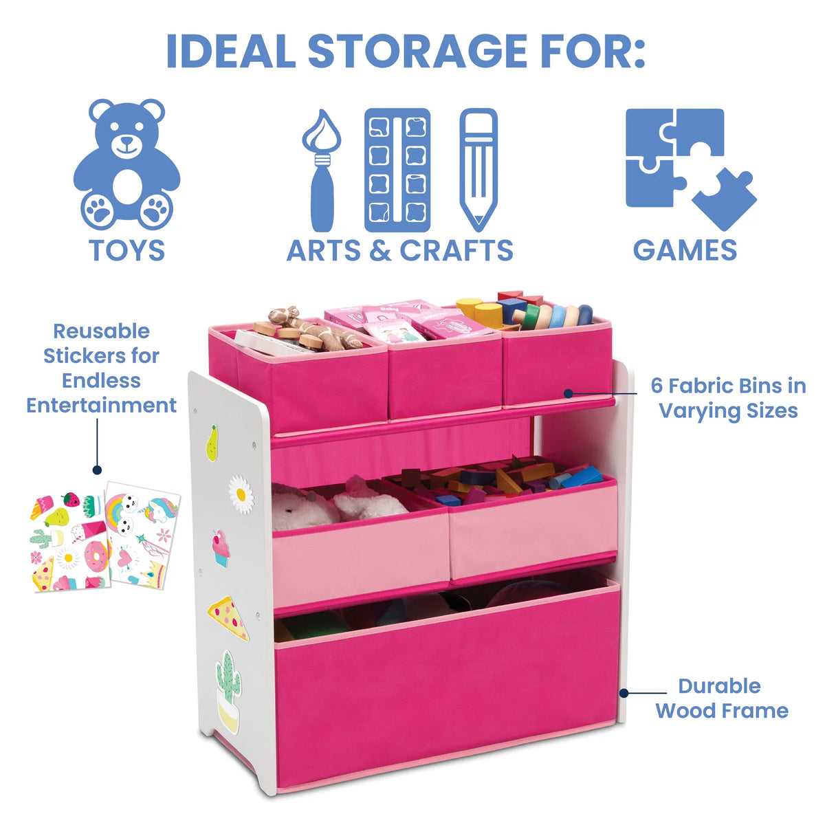 White/Pink 6 Bin Toy Organizer Q575206