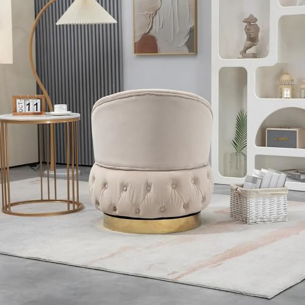 Velvet Upholstered Swivel Barrel Chair T609