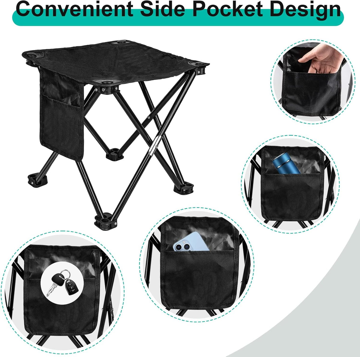 Small Folding Stool with Side Pocket and Storage Bag N33461