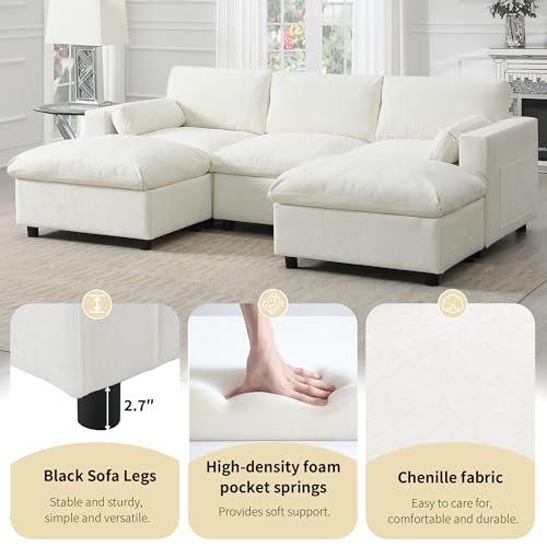 86.5" Grey Chenille U-Shaped Sectional Sofa with Storage Pockets Y1540