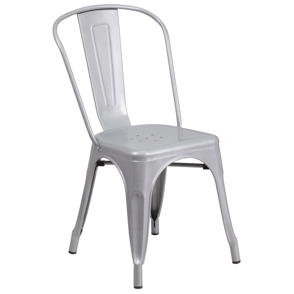 31.5" x 63" Rectangular Silver Metal Indoor-Outdoor Table Set with 6 Stack Chairs M511172