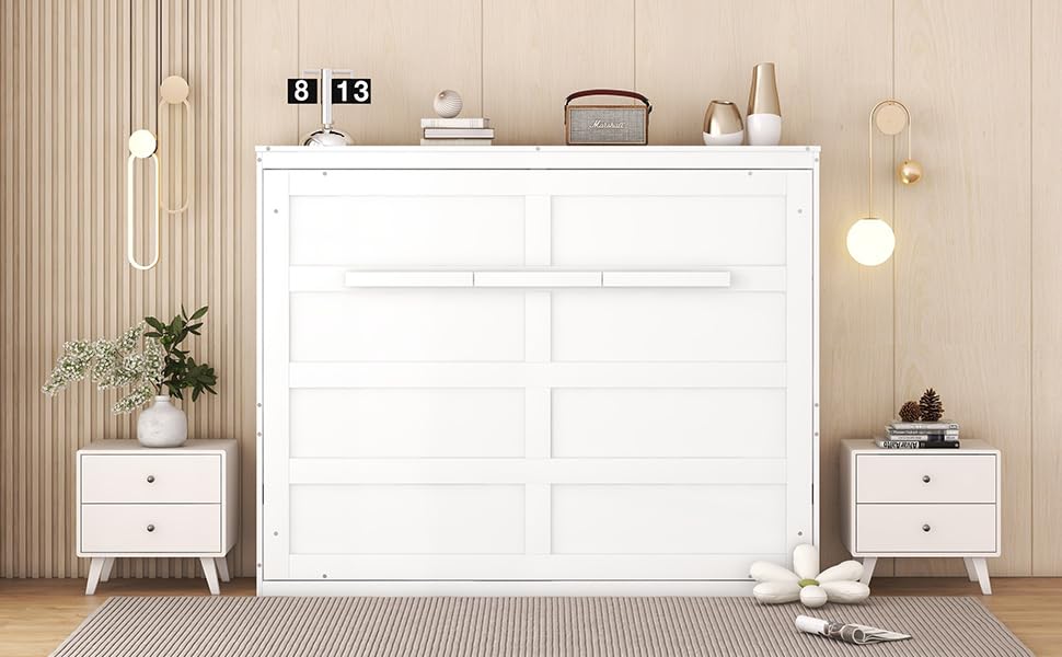 White Full Size Murphy Bed with Storage Cabinets R20491