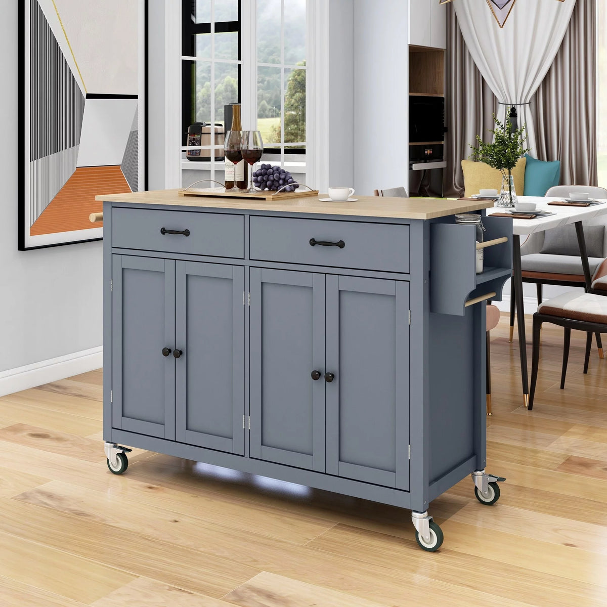 Kitchen Island Cart Cabinet with Wood Top and Locking Wheels E883461