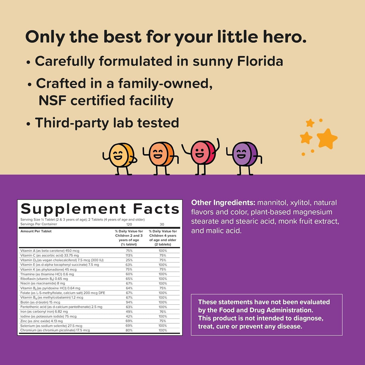 60 Sugar-Free Melty Tabs Kids Multivitamin with Iron A67027