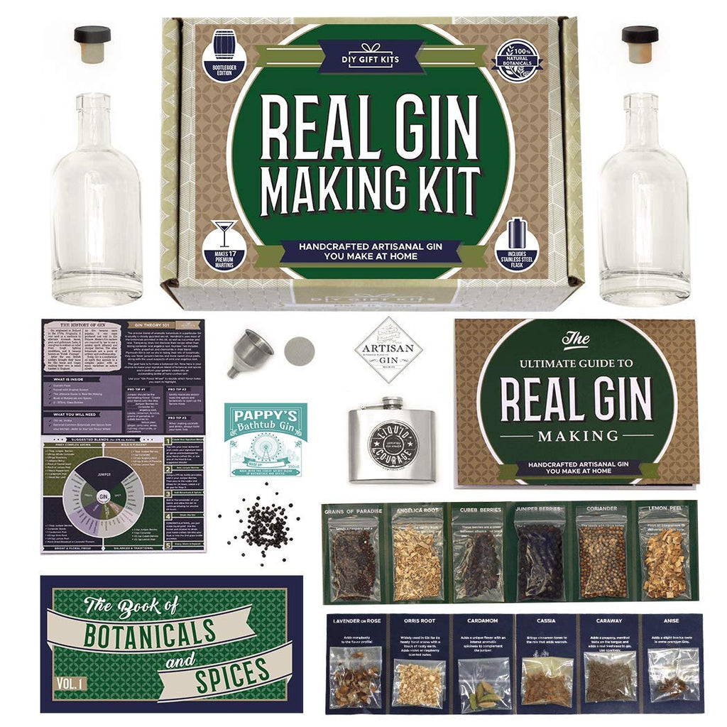 Gin Making Kit with Stainless Steel Flask, Botanicals, Spices, Recipe Guides, Bottles & Labels, Pack of 2 B318