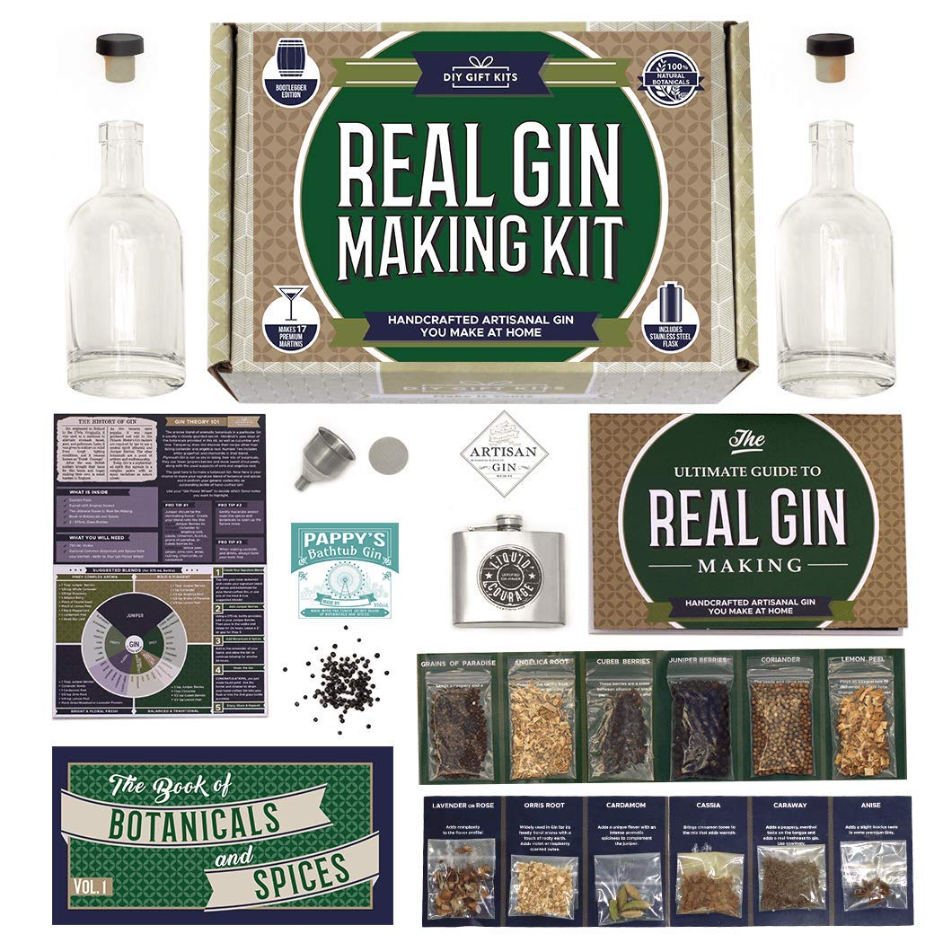 Gin Making Kit with Stainless Steel Flask, Botanicals, Spices, Recipe Guides, Bottles & Labels, Pack of 2 B318