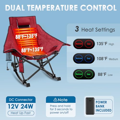 XL Oversized Heated Rocking Camping Chair with 3 Heat Levels J33600