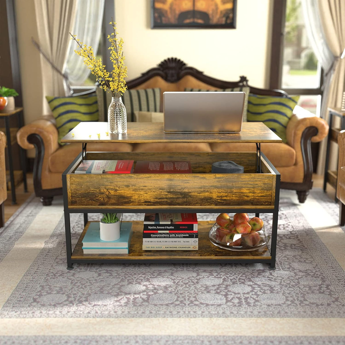Lift Top Coffee Table with Storage Shelf J496