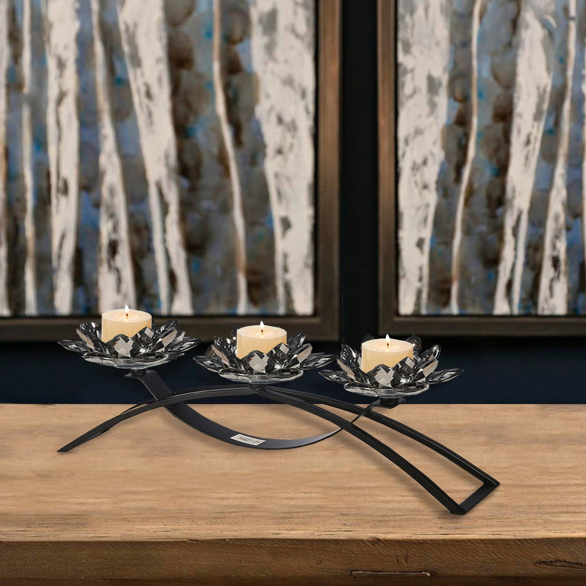 Glass Candle Holder with Metal Base Black P978830