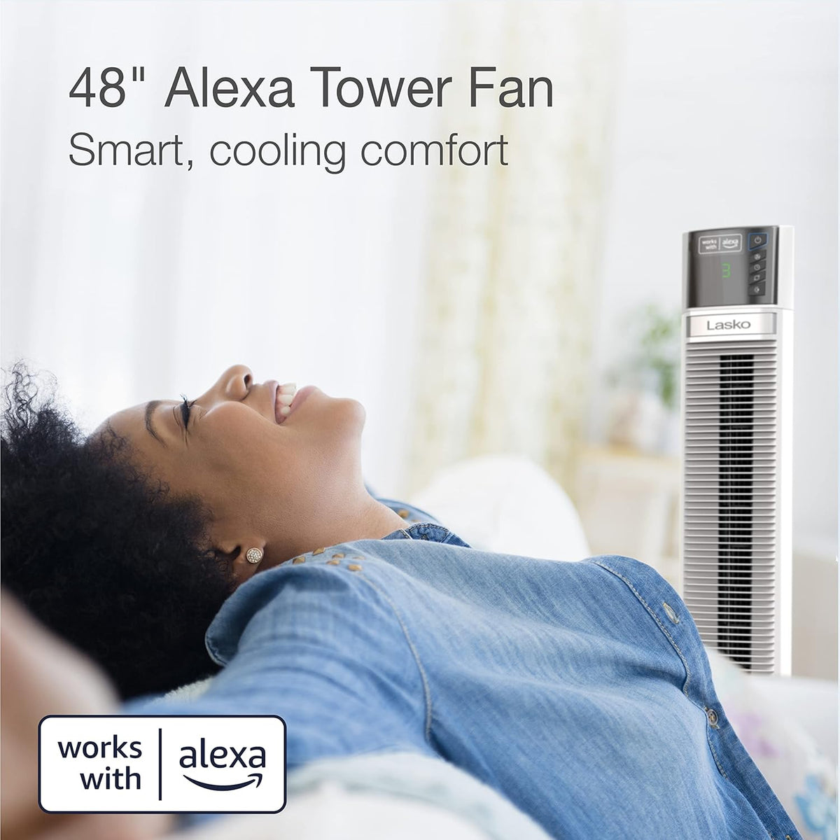 White 48” Oscillating 4-Speed Tower Fan with Timer W63091