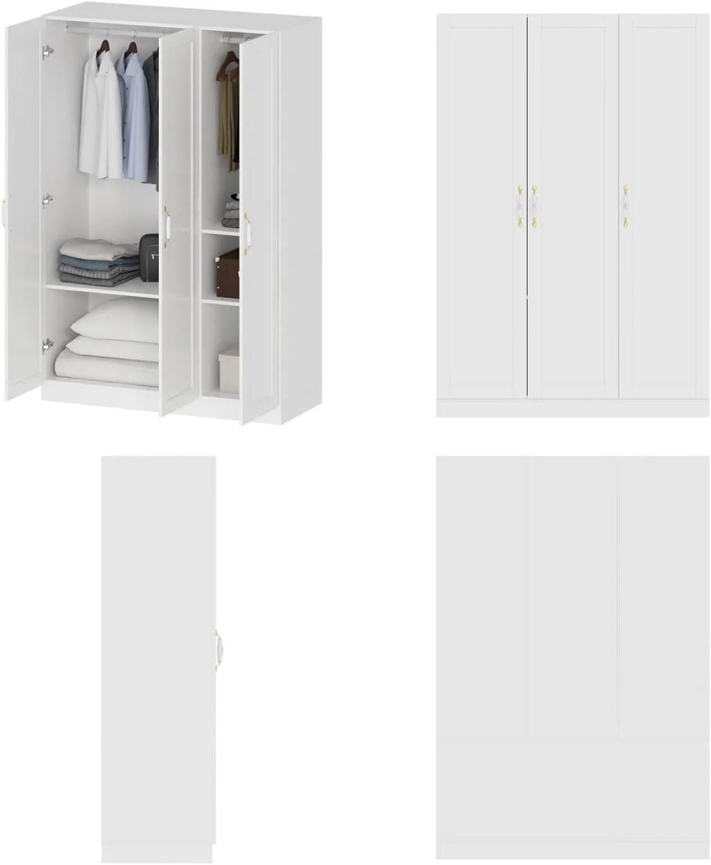 White 3 Door Wardrobe Closet with Shelves X93118