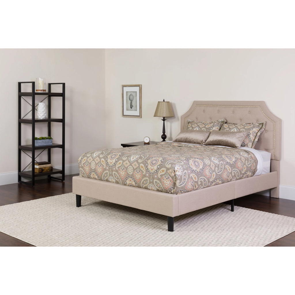 Beige Fabric Tufted Upholstered Full Size Platform Bed with Pocket Spring Mattress E18791
