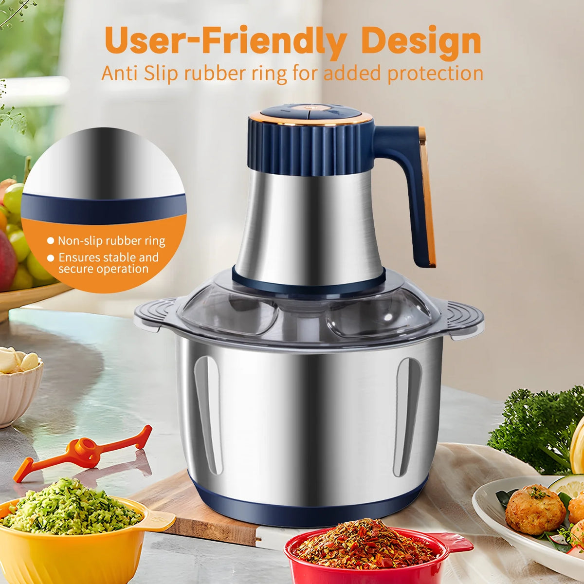 2 Bowls Electric Food Chopper with Meat Grinder B664320