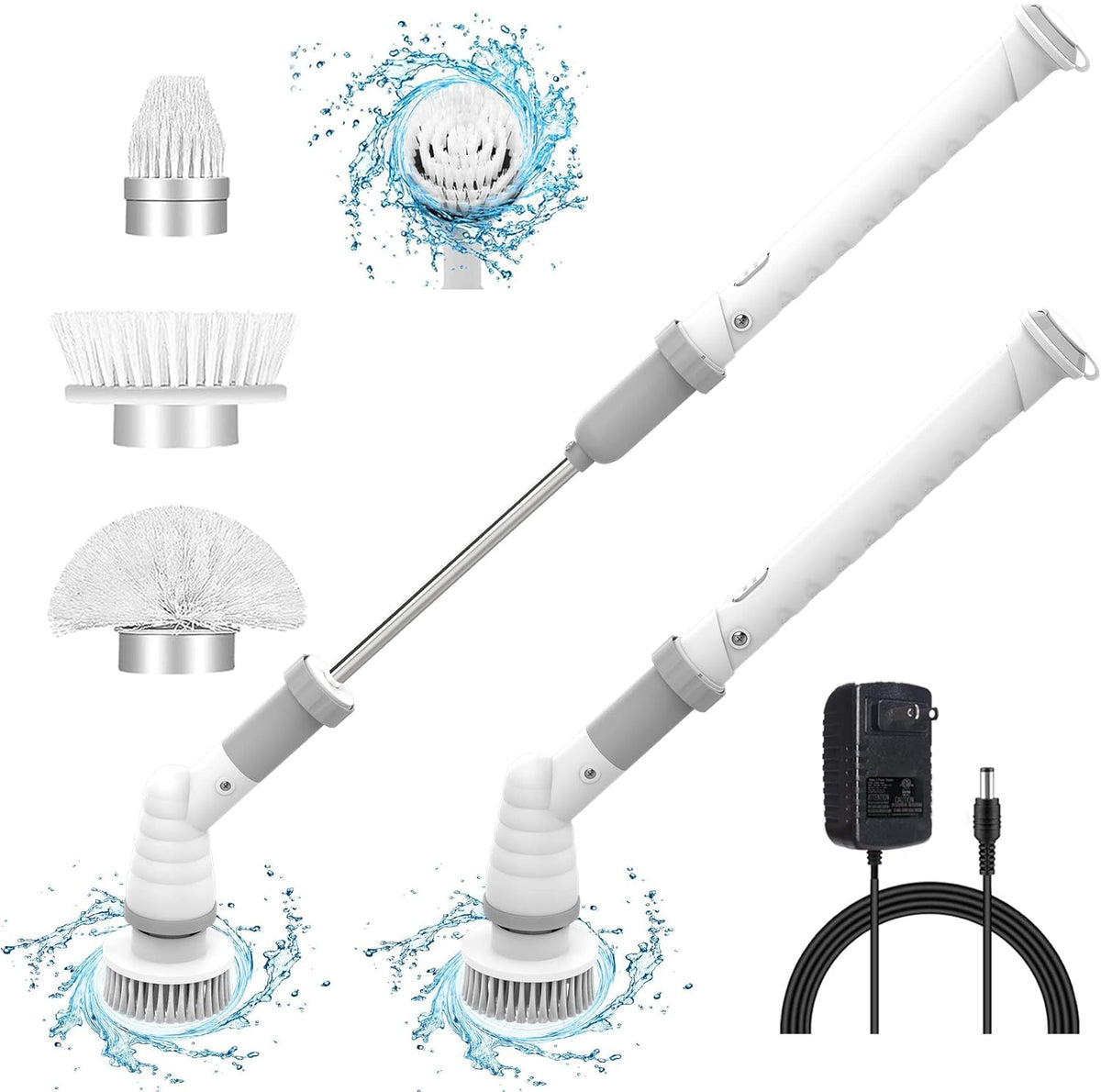 Electric Cleaning Brush with Long Handle, Cordless, 3 Brush Heads, Pack of 2 X702