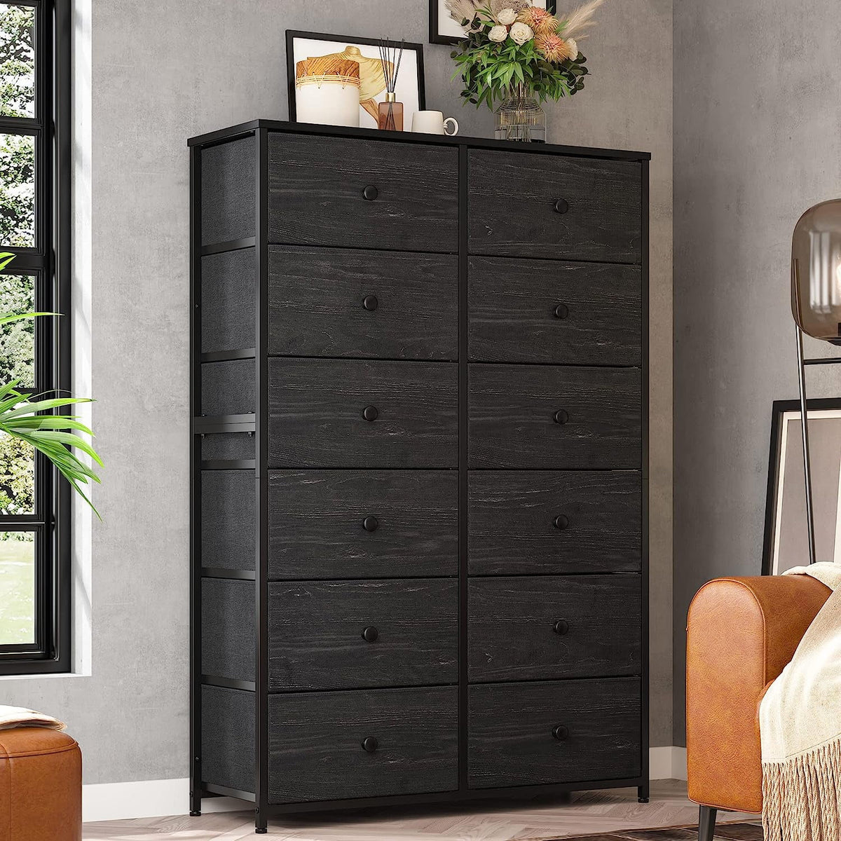 Black 12 Drawer Fabric Dresser D8972