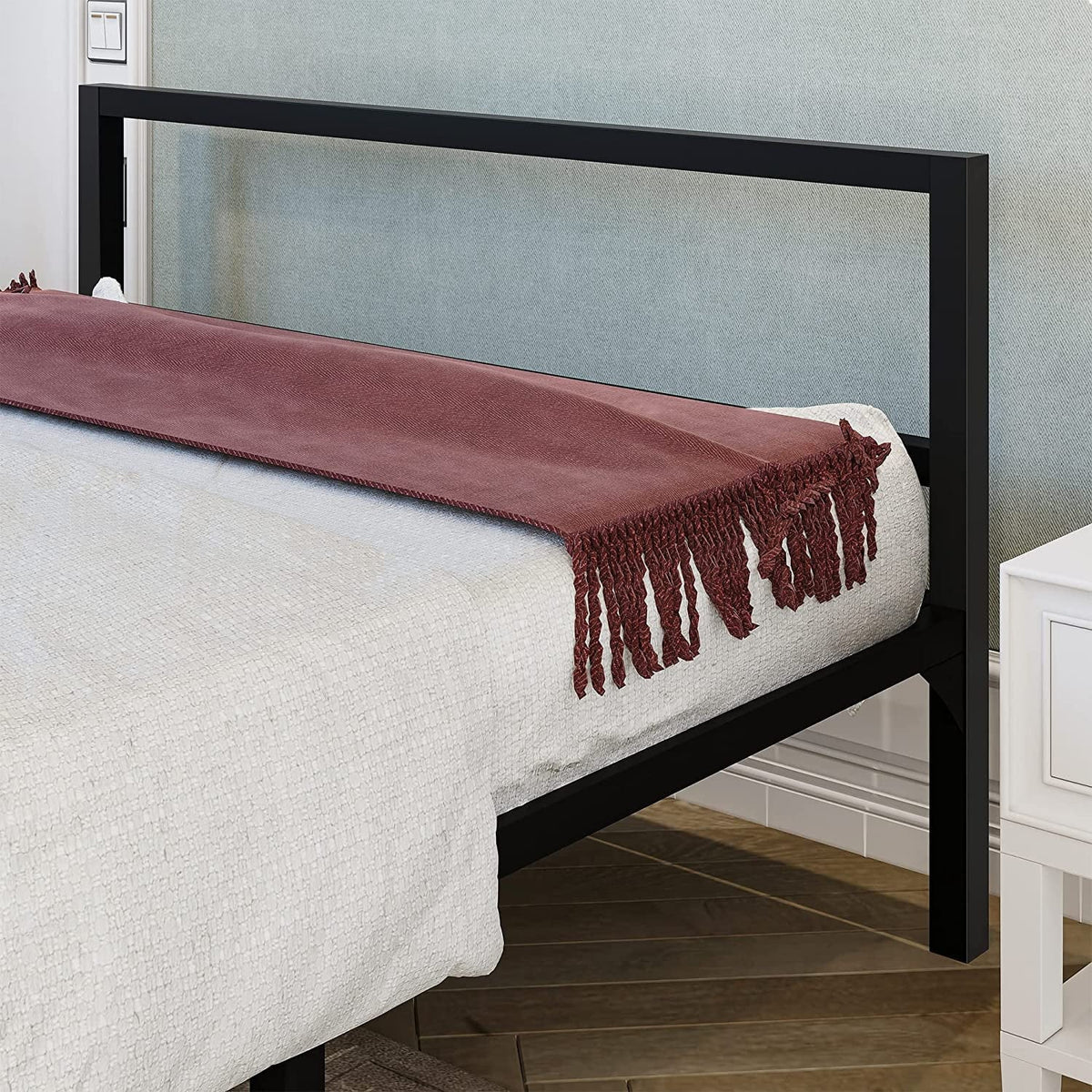 Twin Size Black Metal Bed Frame with Headboard Q1373