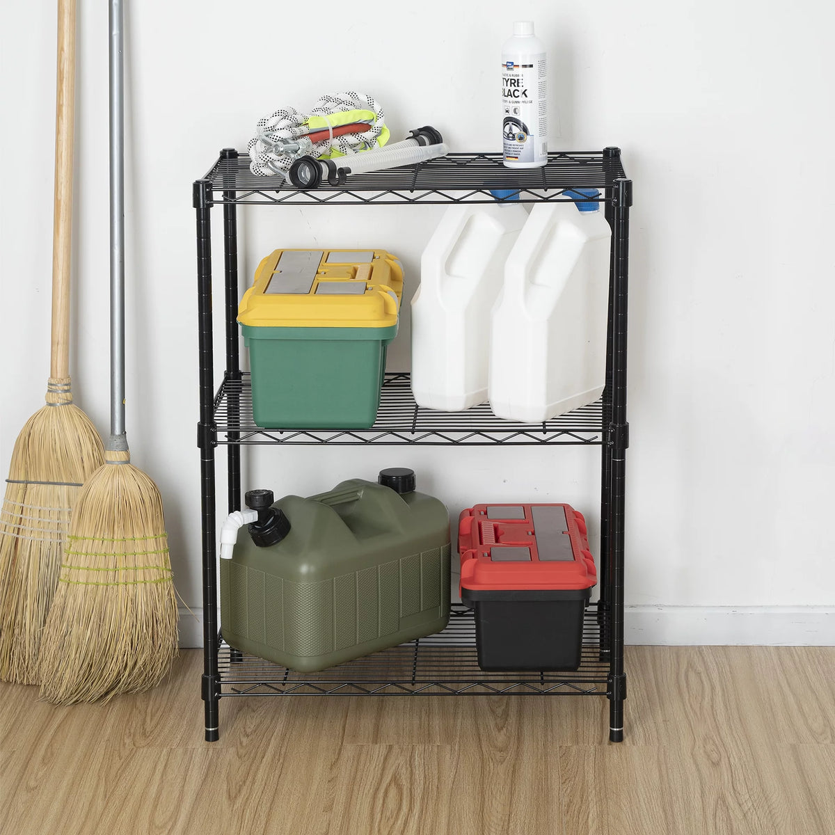 Steel 3-Tier Storage Shelf Unit Black H471