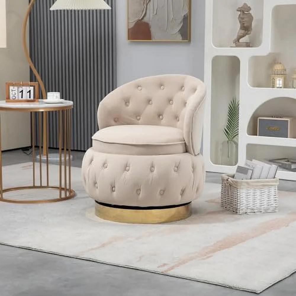 Velvet Upholstered Swivel Barrel Chair T609