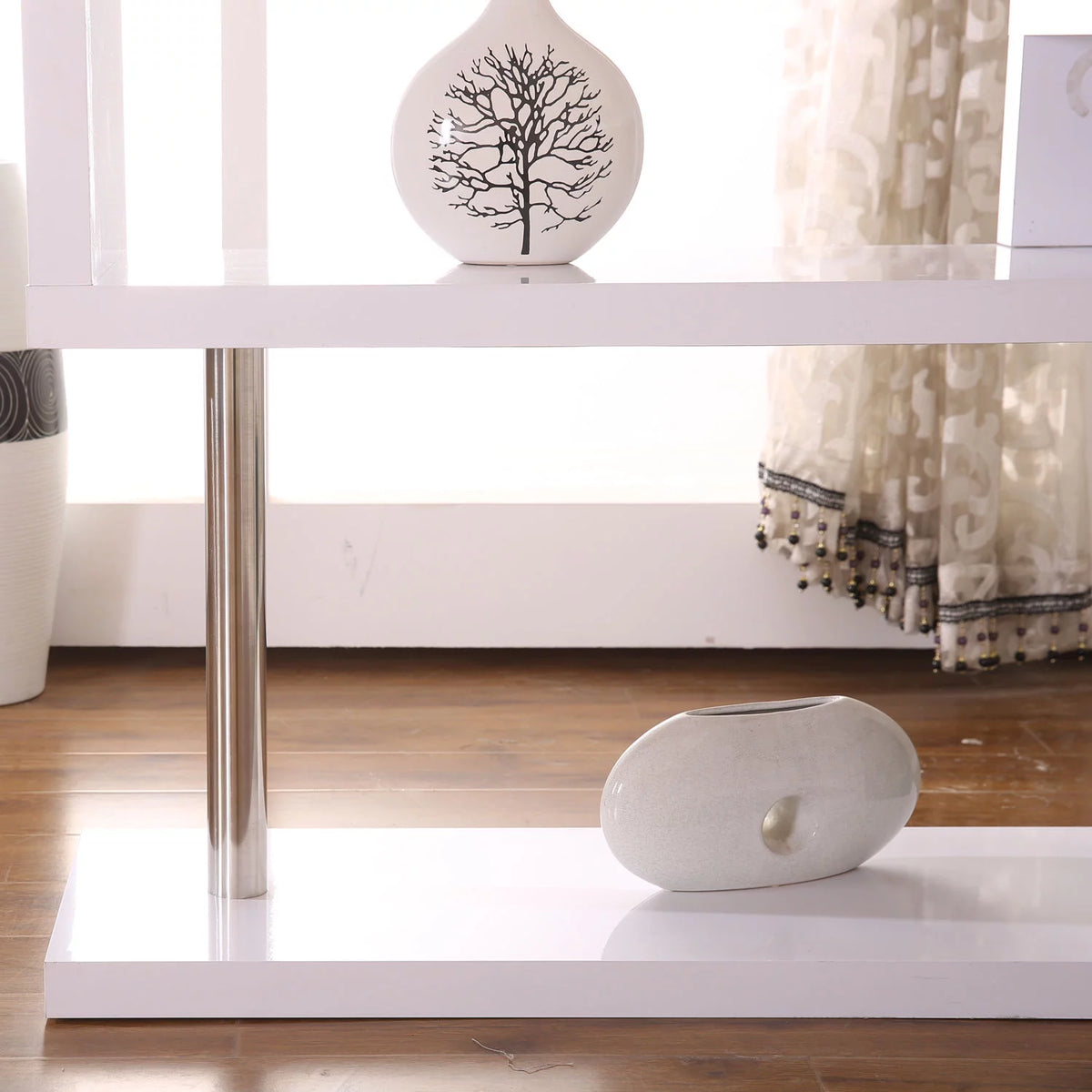 White 4 Tier L-Shaped Computer Desk with Shelves D8088