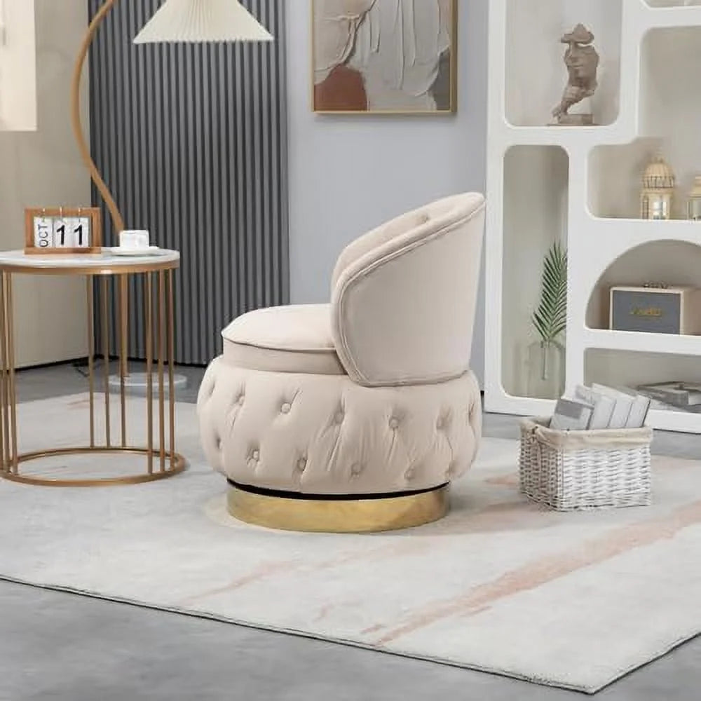 Velvet Upholstered Swivel Barrel Chair T609