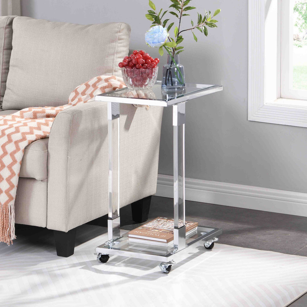 Chrome Glass C Shape Square Side Table with Metal Base X230