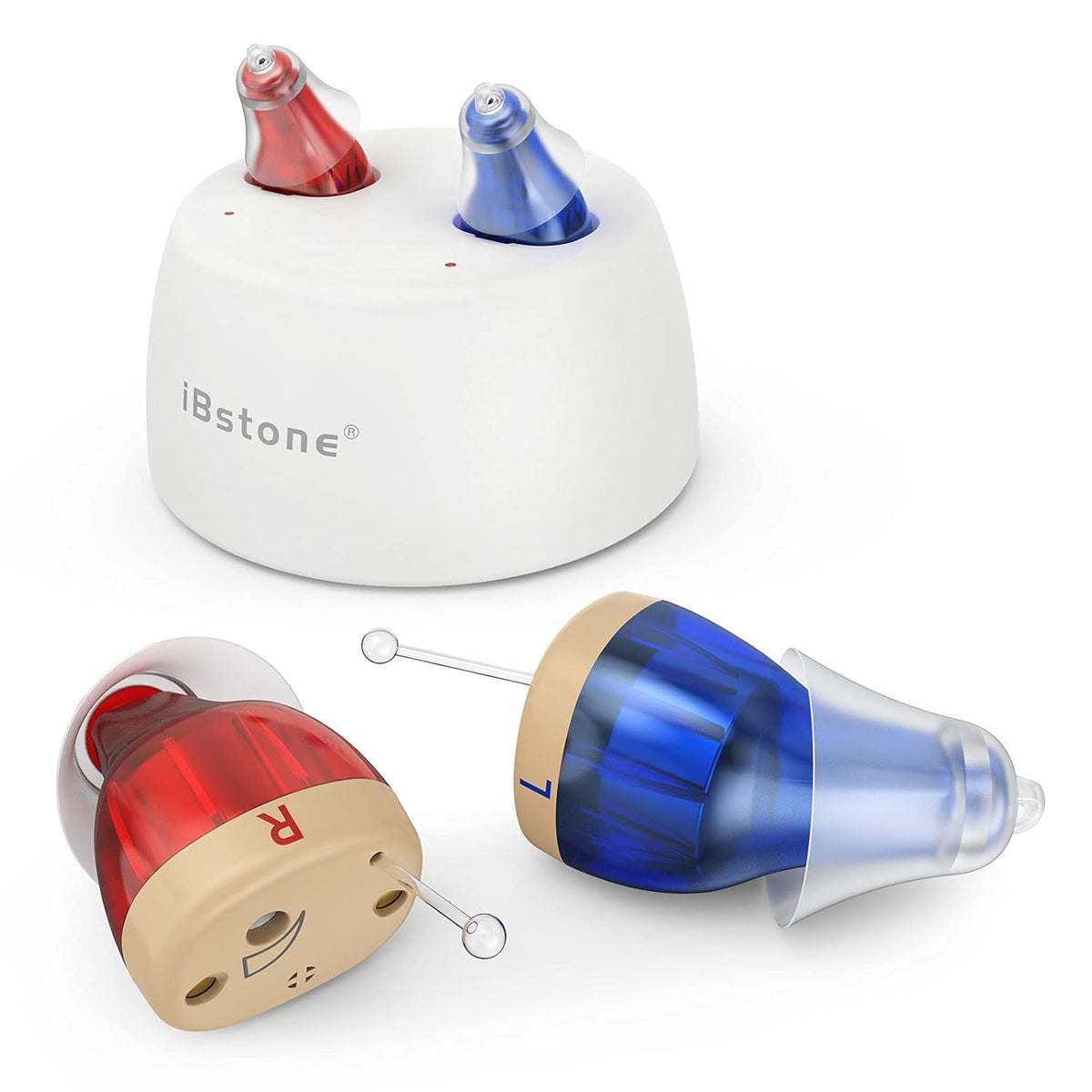 Rechargeable Completely-in-Canal Mini Digital Hearing Amplifier, Blue & Red, Pair O903185