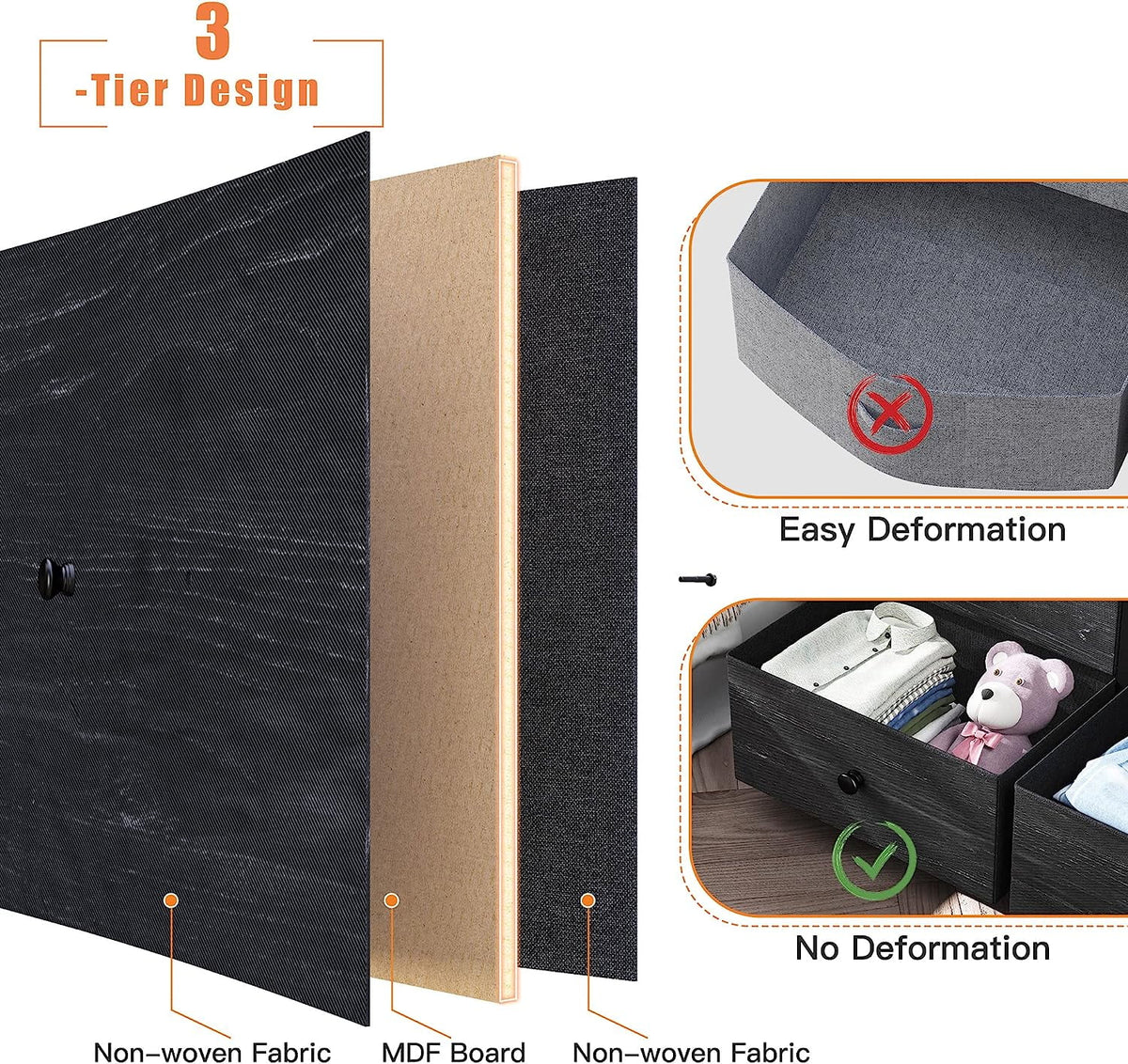 Black 12 Drawer Fabric Dresser D8972