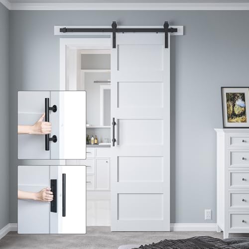 White 5 Panel Sliding Barn Door with 6ft Hardware Kit C5401