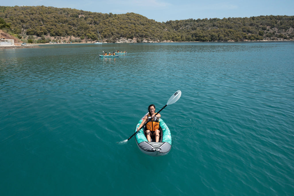 1 Person Inflatable Kayak Package with Carry Bag, Paddle, Fin, Pump & Safety Harness M3045
