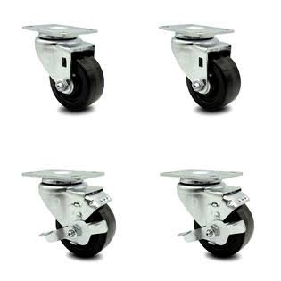 Swivel Top Plate Caster Set of 4 with 3.5 inch Black Wheels Q326