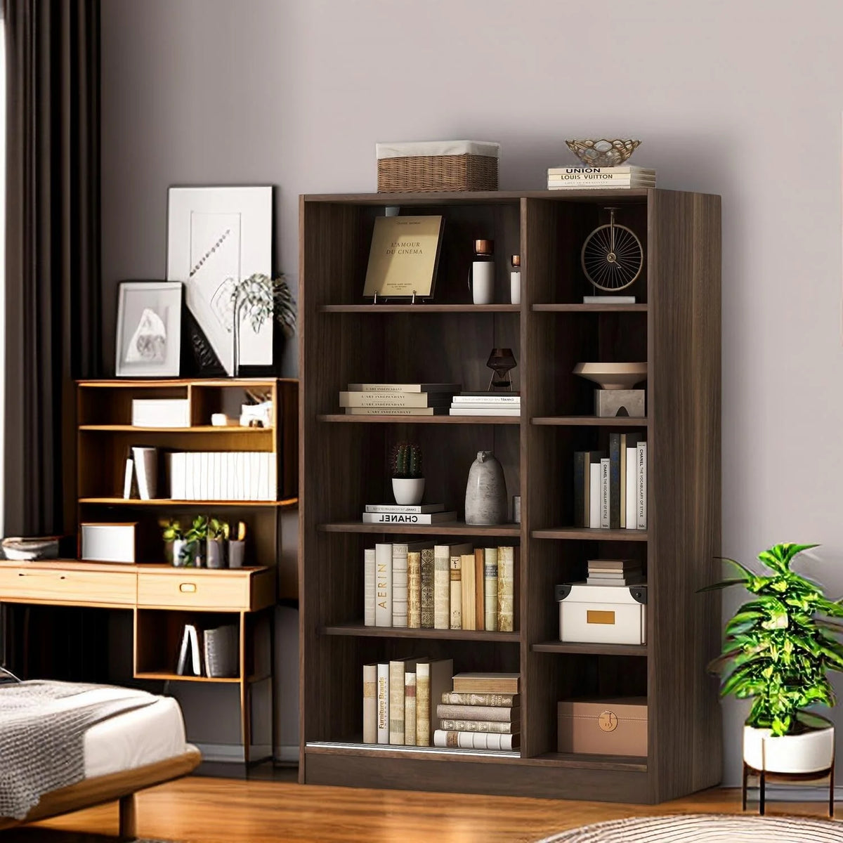 Mid-century 3-Door Wardrobe with Shelves H5463
