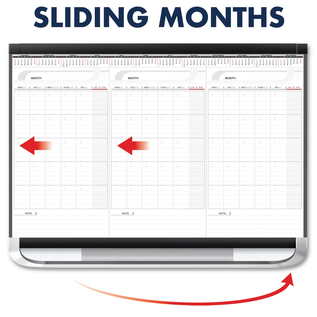 2 Sliding Three Month Calendar Board, 3' x 2', Total Erase Surface F1350