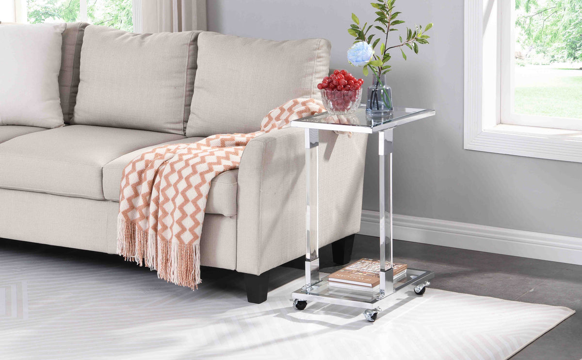 Chrome Glass C Shape Square Side Table with Metal Base X230