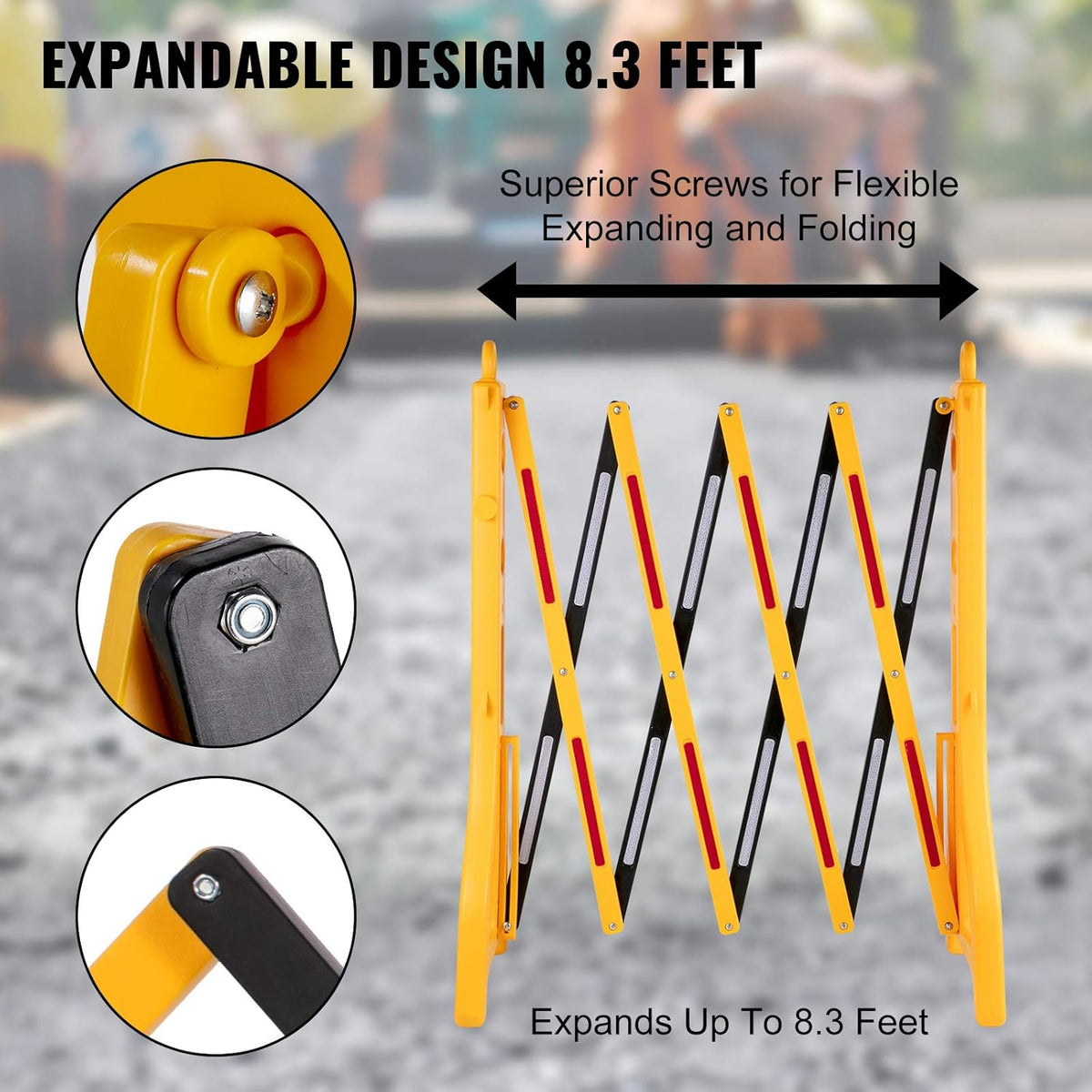 Yellow Plastic Traffic Barricade with Reflectors, 8.3ft Width, 38” Height, Pack of 2 Z14396
